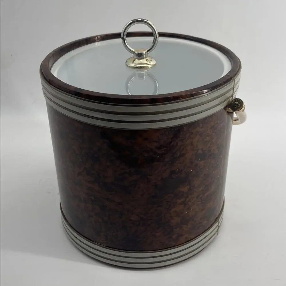 Vintage MCM Mid-Century Modern faux tortoiseshell barware ice bucket